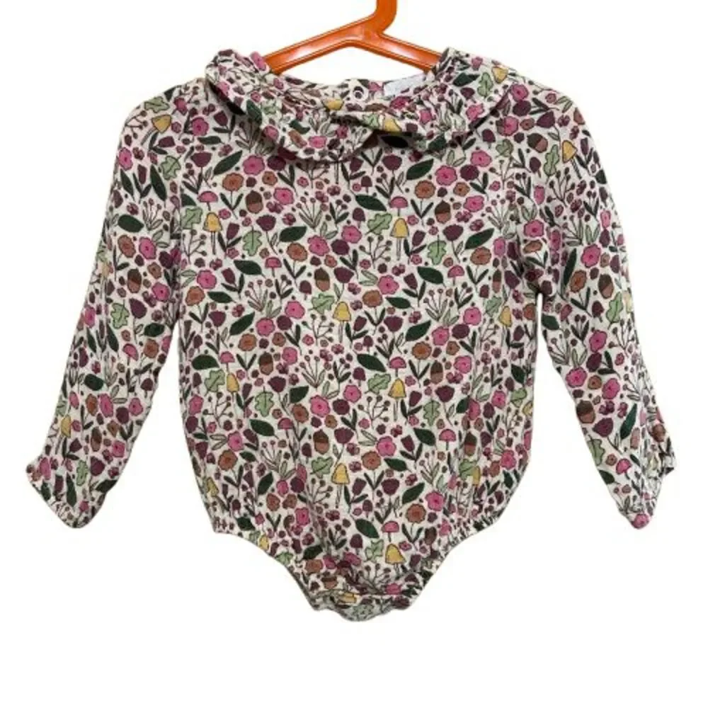 Angel Dear Bodysuit Floral Mushroom Cottagecore Organic Cotton Size 18-24 MO